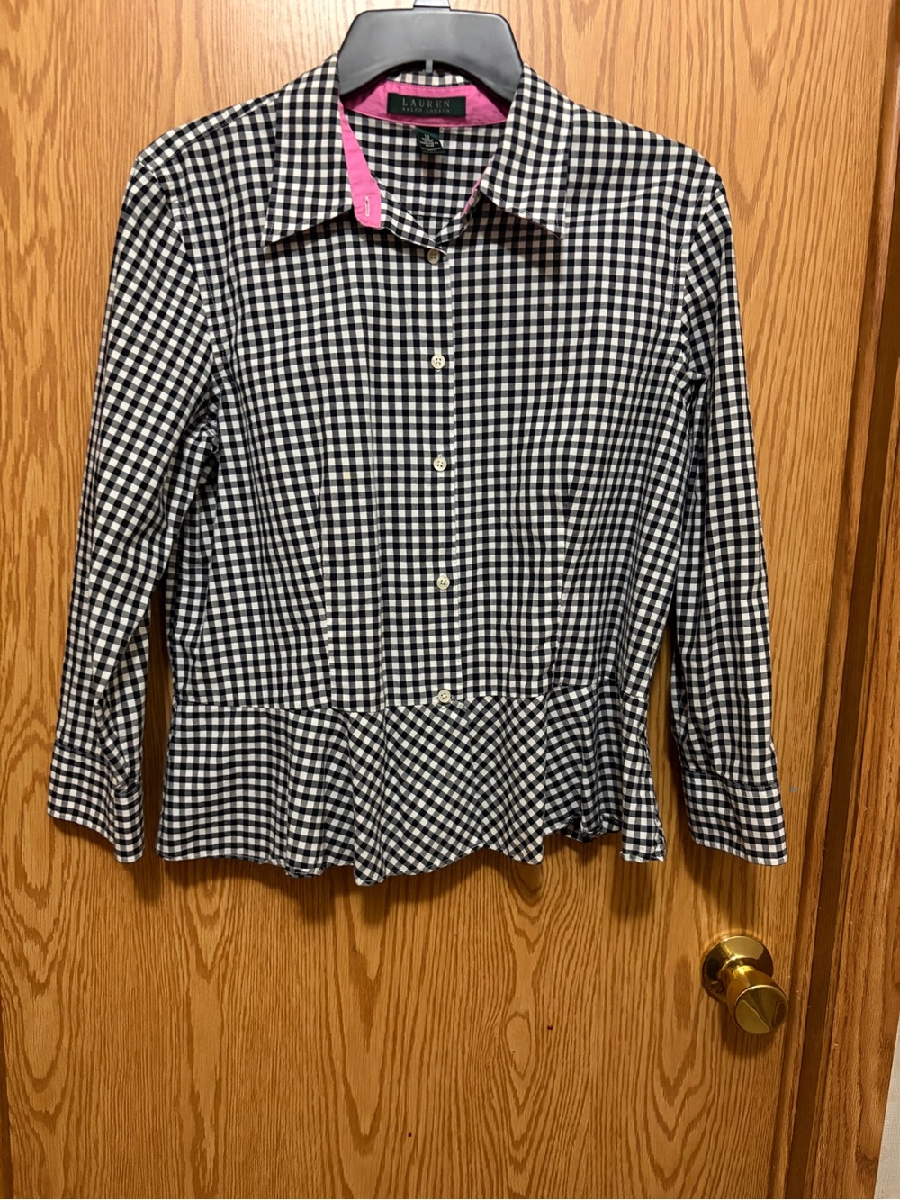 Ralph Lauren Black & White Gingham Button-Down Peplum Shirt